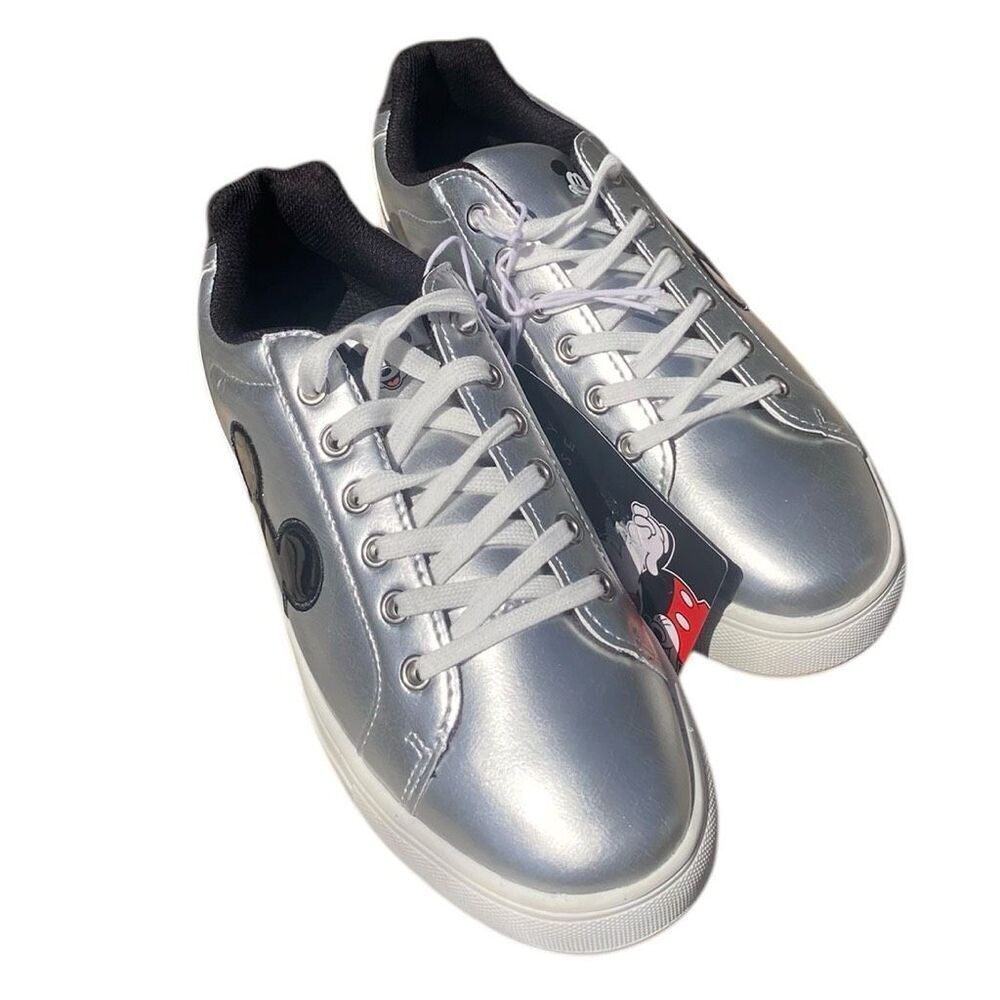 Disney Mickey Mouse Metallic Silver Character Sneakers Shoes Women's Size 10 NEW